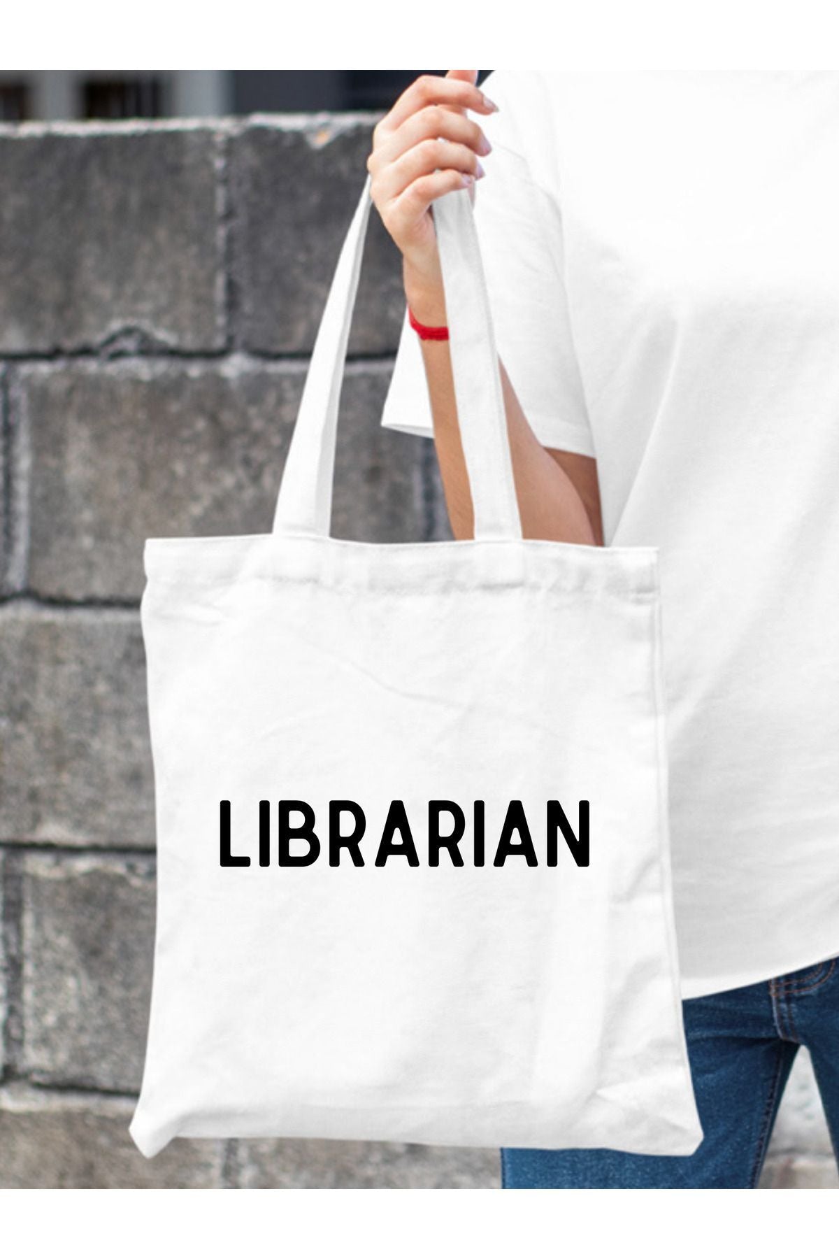 Librarian Tasarım Kalın Beyaz Su Geçirmez Kanvas Tote Bag, Bez Çanta, Kitap Çantası