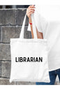 Librarian Tasarım Kalın Beyaz Su Geçirmez Kanvas Tote Bag, Bez Çanta, Kitap Çantası