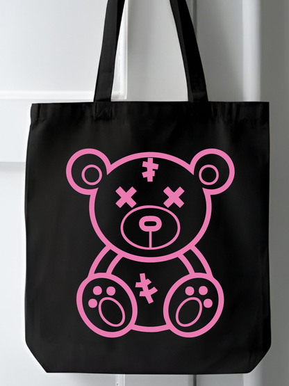Teddy Bear Y2k Tote Bag, Kalın Siyah Bez Çanta, Shopper Bag, Kanvas Çanta, Pinterest Çanta