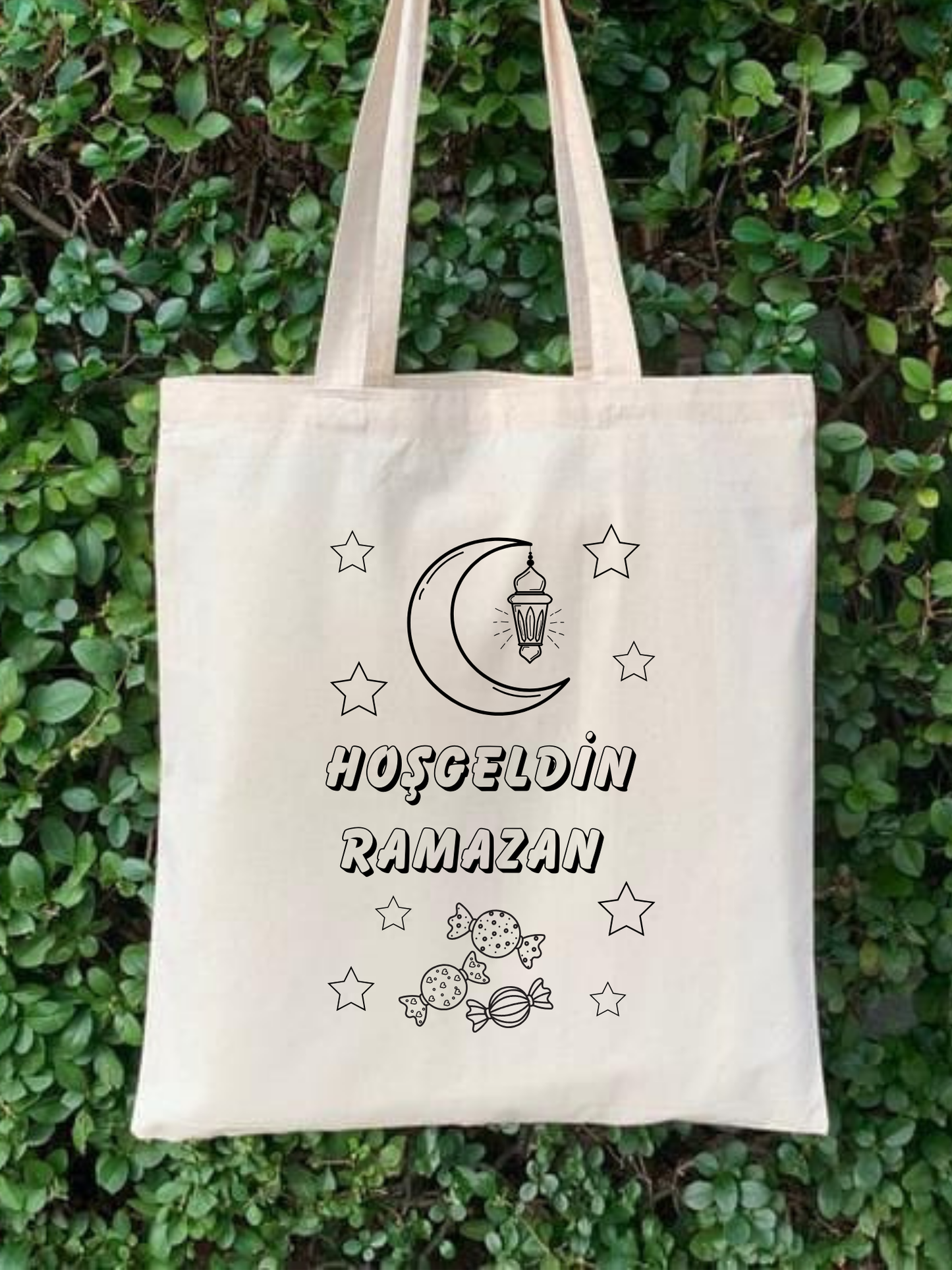 Ramazan Bayrami Hediye krem kanvas çanta %100 pamuk 35x40 cm tote bag