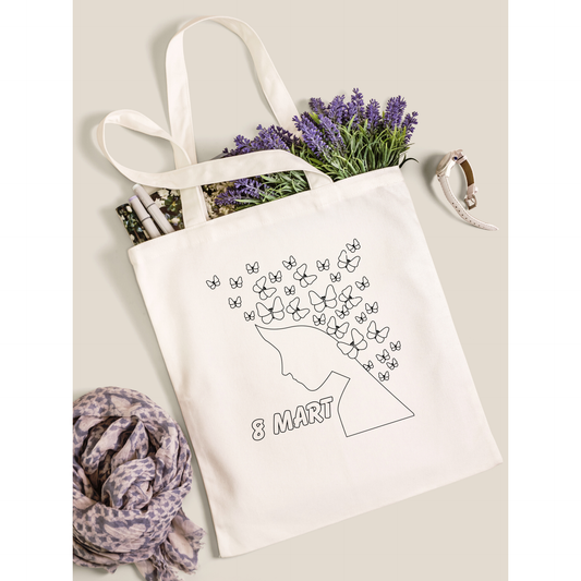 8 Mart Kadinlar Günü Hediye krem kanvas çanta %100 pamuk 35x40 cm tote bag