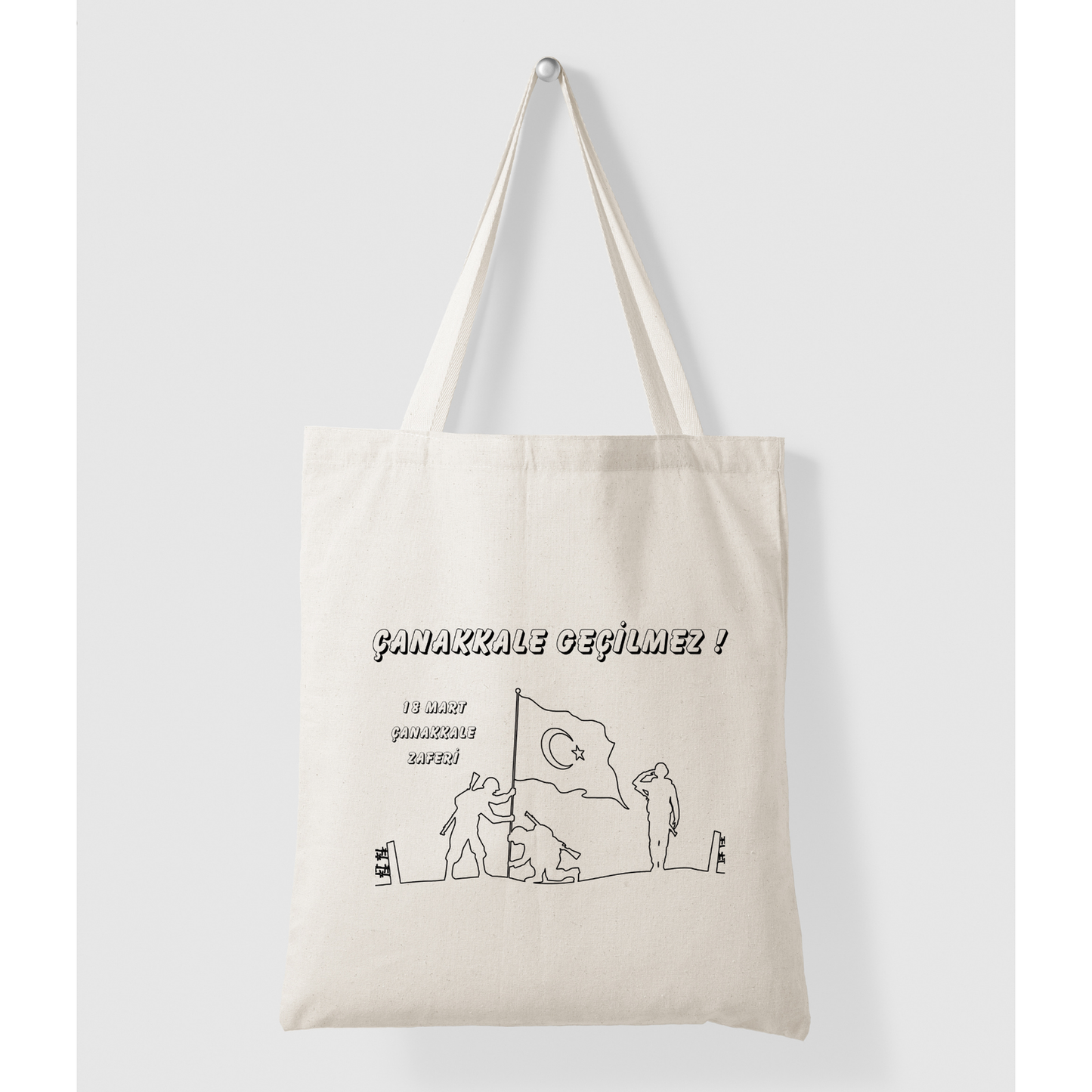 18 Mart Çanakkale Zaferi krem kanvas çanta %100 pamuk 35x40 cm tote bag