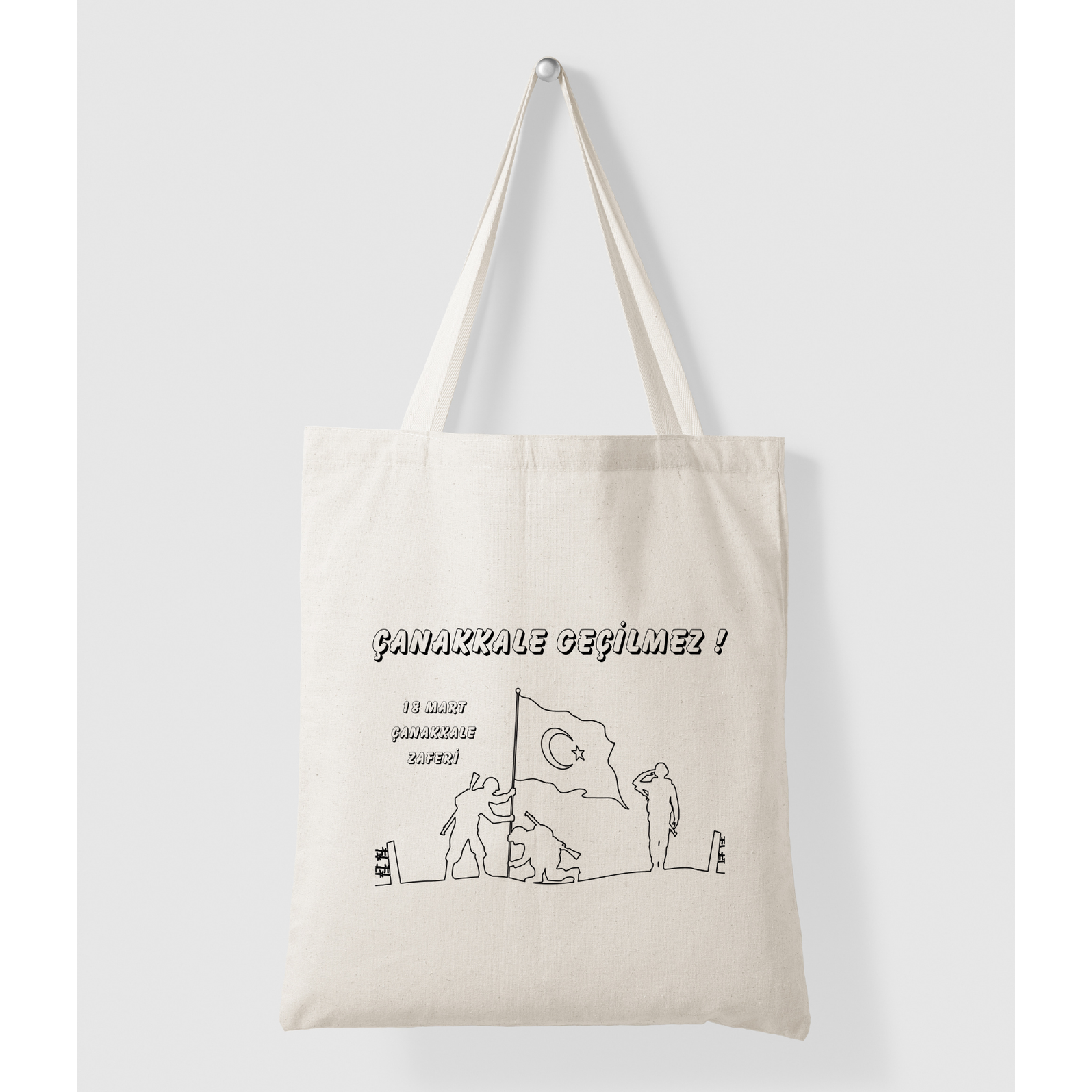 18 Mart Çanakkale Zaferi krem kanvas çanta %100 pamuk 35x40 cm tote bag
