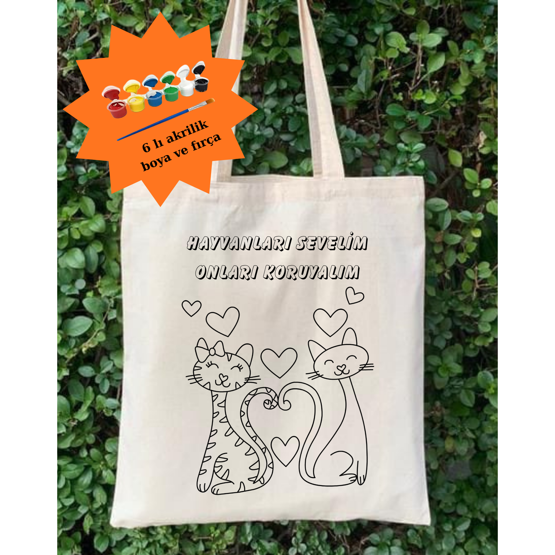 Boyama Seti Hayvanlari Koruma Günü Boyama Çanta Boyama Anaokulu krem kanvas çanta %100 pamuk 35x40 cm tote bag