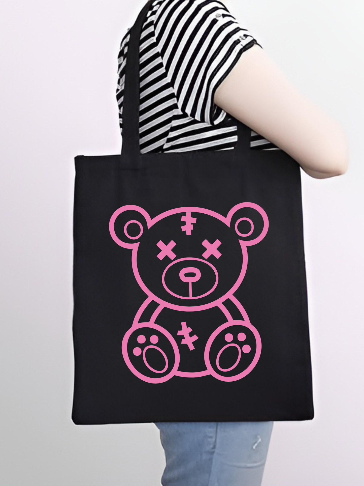 Teddy Bear Y2k Tote Bag, Kalın Siyah Bez Çanta, Shopper Bag, Kanvas Çanta, Pinterest Çanta