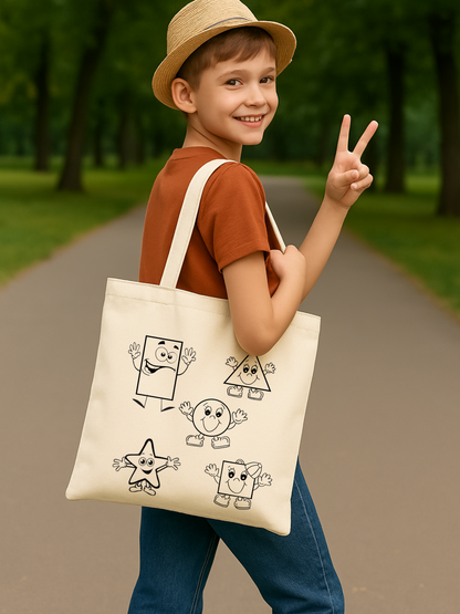 Geometrik Şekiller Çocuk Boyama Çantası (Boyanabilir Bez Çanta)