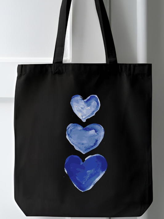 Mavi Kalp Siyah Kanvas Bez Çanta
