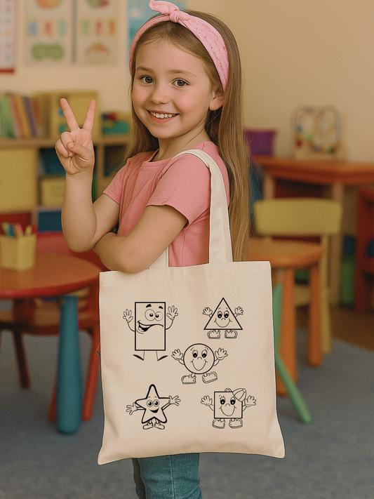 Geometrik Şekiller Çocuk Boyama Çantası (Boyanabilir Bez Çanta)