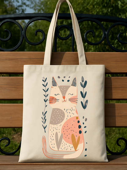 Cat Design tasarımına sahip bu krem kanvas çanta, %100 pamuk dokusuyla doğal ve şık bir görünüm sunar.