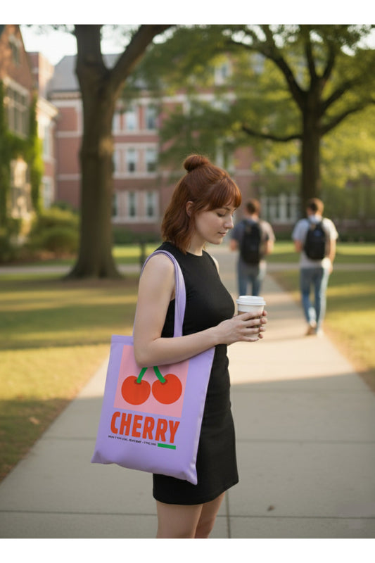 Cherry Lila Kanvas Bez Çanta – 35x40 cm