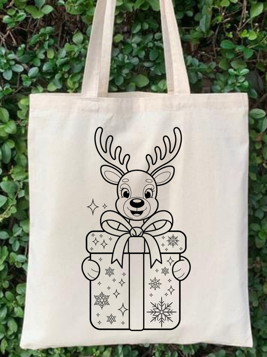 Geyikli Boyama Çantasi Anaokulu Çocuk Etkinlik Boyama tasarımlı krem kanvas çanta. %100 pamuk, 35x40 cm doğal tote bag. 