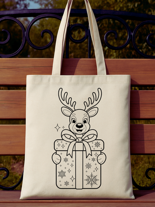 Geyikli Boyama Çantasi Anaokulu Çocuk Etkinlik Boyama tasarımlı krem kanvas çanta. %100 pamuk, 35x40 cm doğal tote bag. 