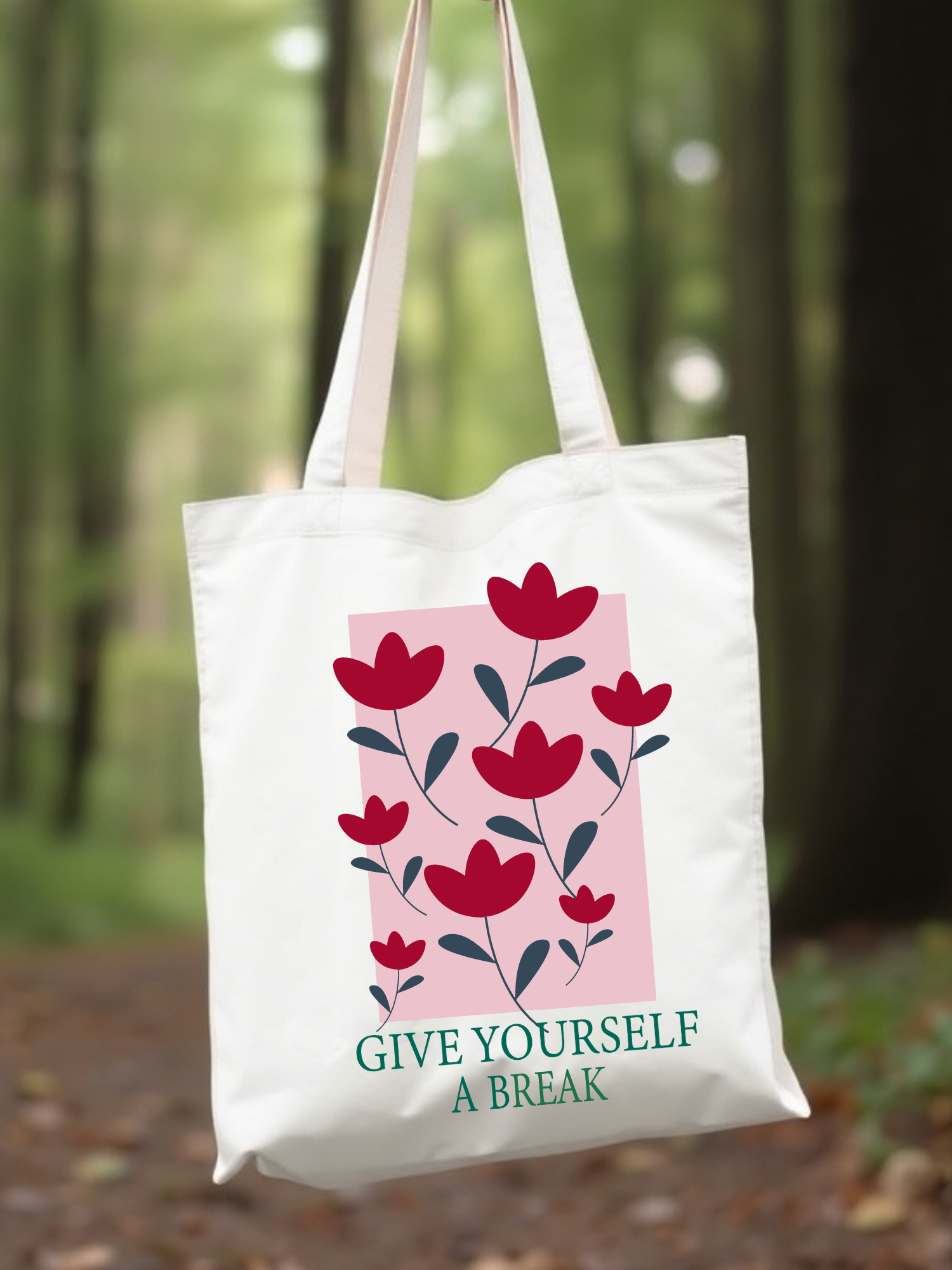 Give Yourself Break tasarımlı %100 pamuk ham bez çanta. 35x40 cm dayanıklı, çevre dostu, günlük kullanım ve hediye için ideal tote bag modeli.