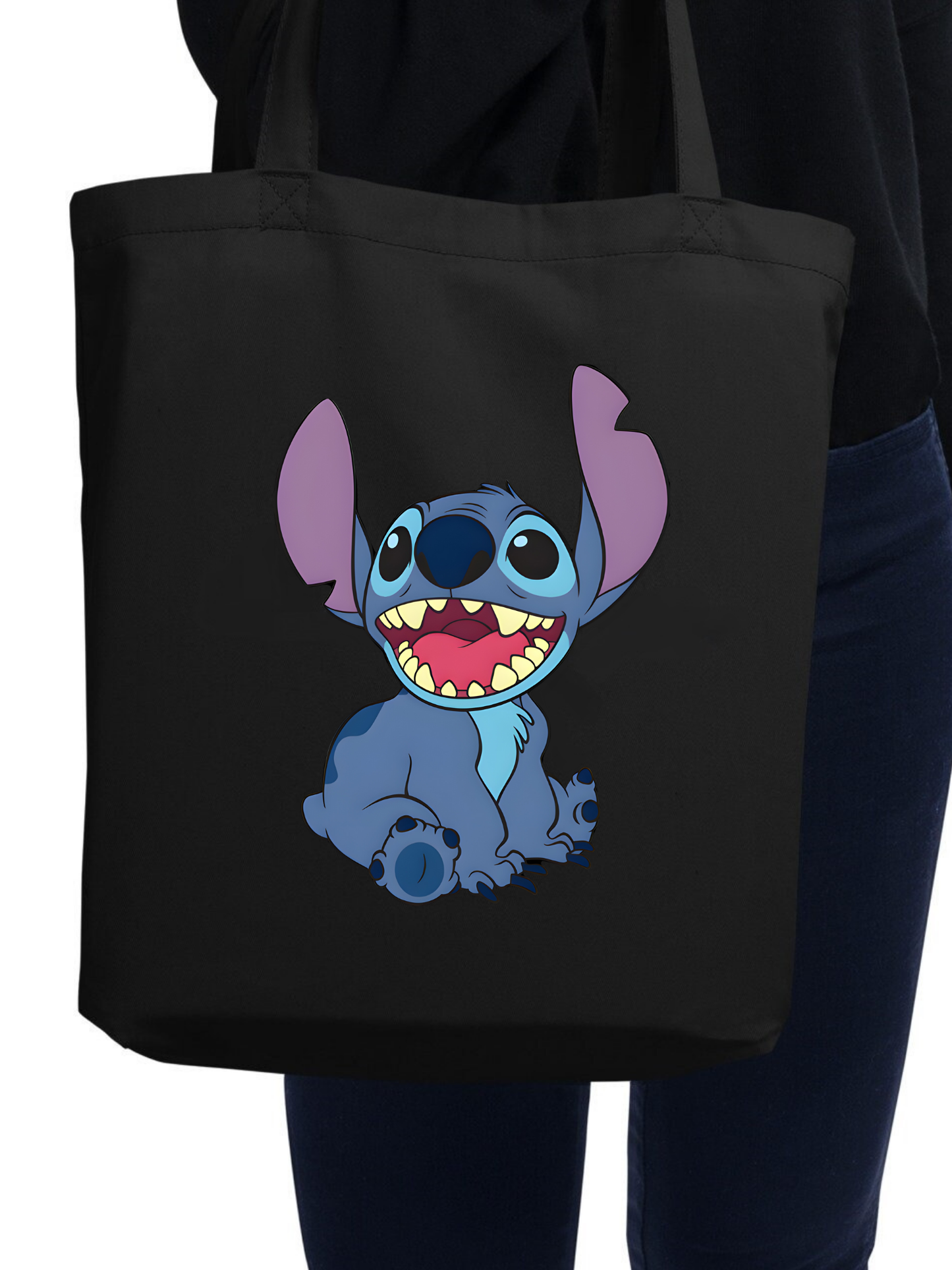 Stitch Tote Bag Bez Çanta Siyah Keten Kalın Bez Çanta Tote Bag Kanvas Omuz Çantası, Shopper Bag
