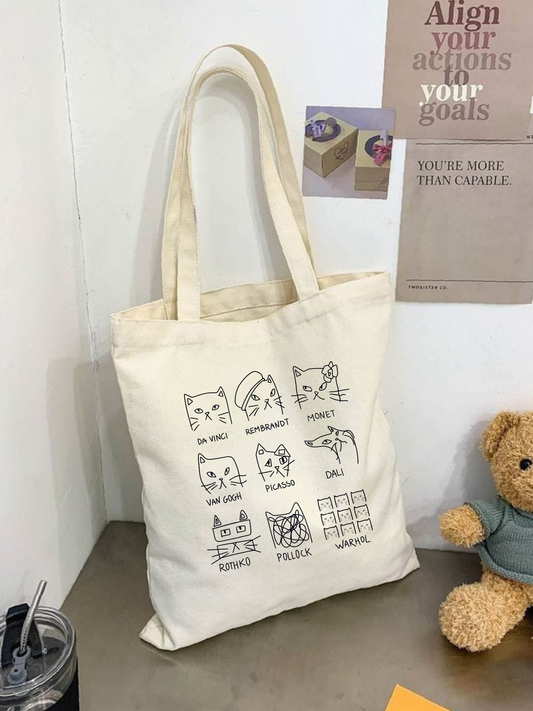 Art Cat tasarımlı %100 pamuk ham bez çanta. 35x40 cm dayanıklı, çevre dostu, günlük kullanım ve hediye için ideal tote bag modeli.
