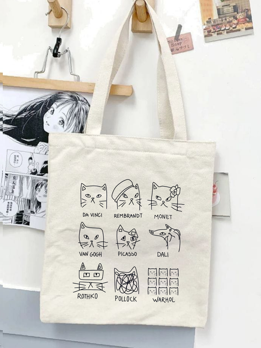 Art Cat tasarımlı %100 pamuk ham bez çanta. 35x40 cm dayanıklı, çevre dostu, günlük kullanım ve hediye için ideal tote bag modeli.