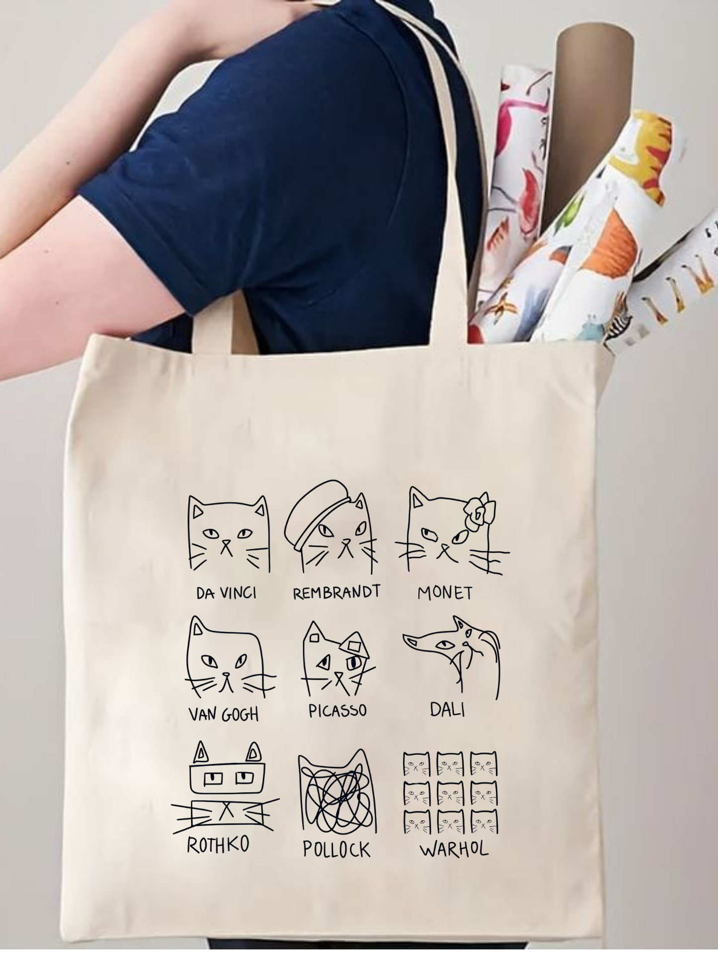 Art Cat tasarımlı %100 pamuk ham bez çanta. 35x40 cm dayanıklı, çevre dostu, günlük kullanım ve hediye için ideal tote bag modeli.