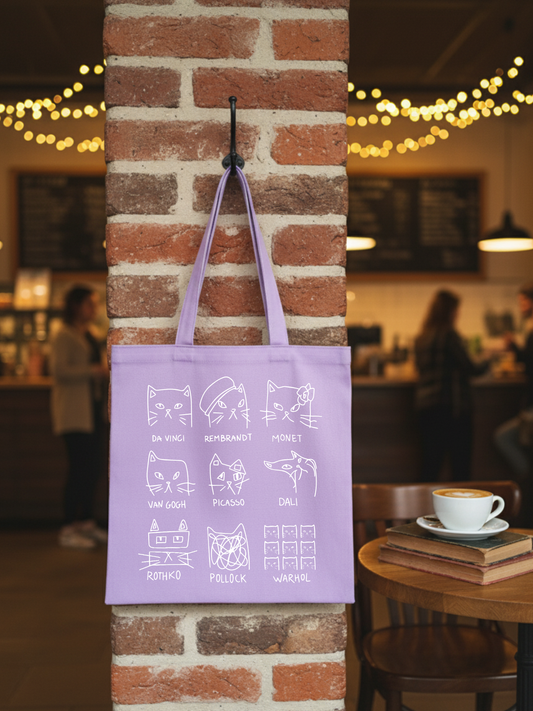 art cat lila kanvas çanta