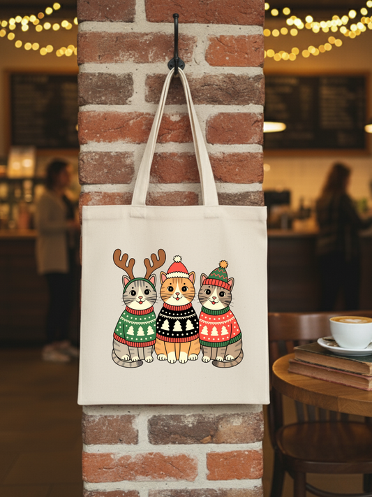 Yılbaşı Kedili Tasarımlı Ham Bez Çanta tasarımlı ham bez çanta minimalist pinterest modeli