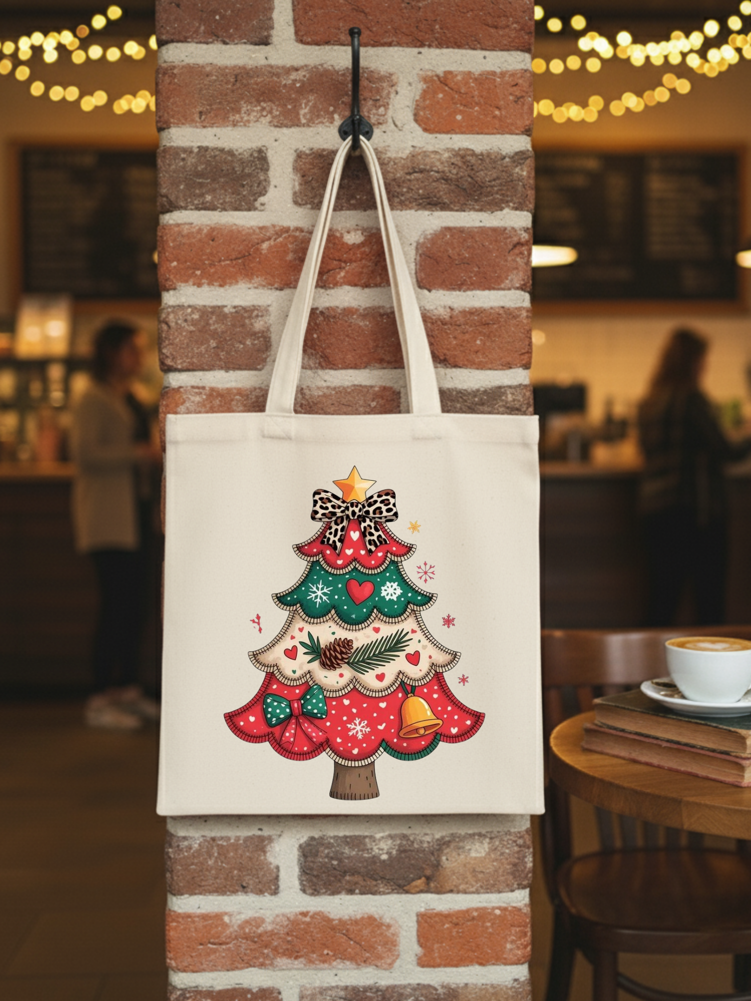 Noel ağacı baskılı yılbaşı temalı bez omuz çantası – Christmas gift bag
