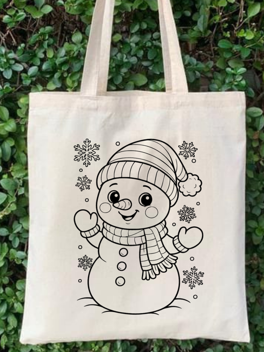 Kardan Adam Anaokulu Çocuk Etkinlik Boyama tasarımlı krem kanvas çanta. %100 pamuk, 35x40 cm doğal tote bag. 