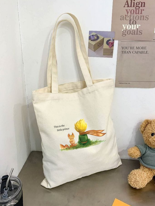 Little Prince tasarımlı %100 pamuk ham bez çanta. 35x40 cm dayanıklı, çevre dostu, günlük kullanım ve hediye için ideal tote bag modeli.