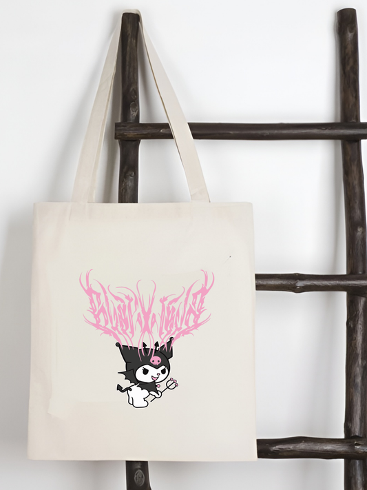 Kuromi Anime y2k Krem Kanvas Çanta – 35x40 cm