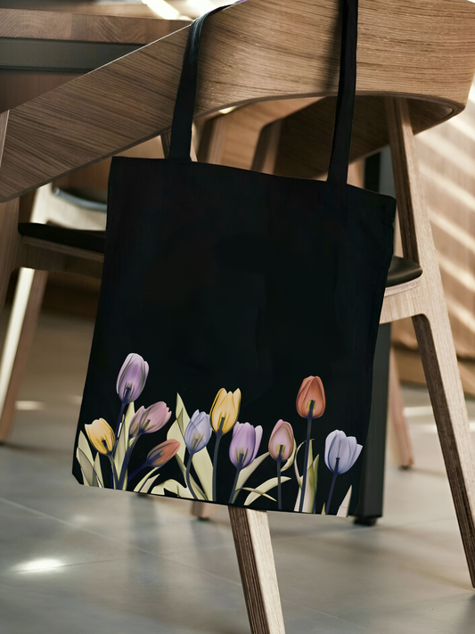 lale tasarım siyah kanvas çanta