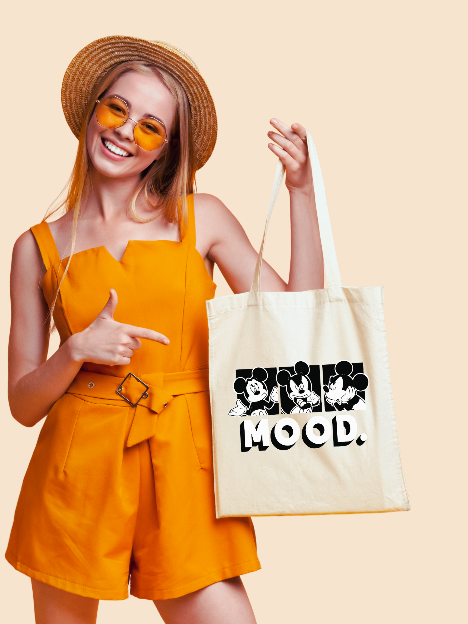 Mickey Mood tasarımlı %100 pamuk ham bez çanta. 35x40 cm dayanıklı, çevre dostu, günlük kullanım ve hediye için ideal tote bag modeli.