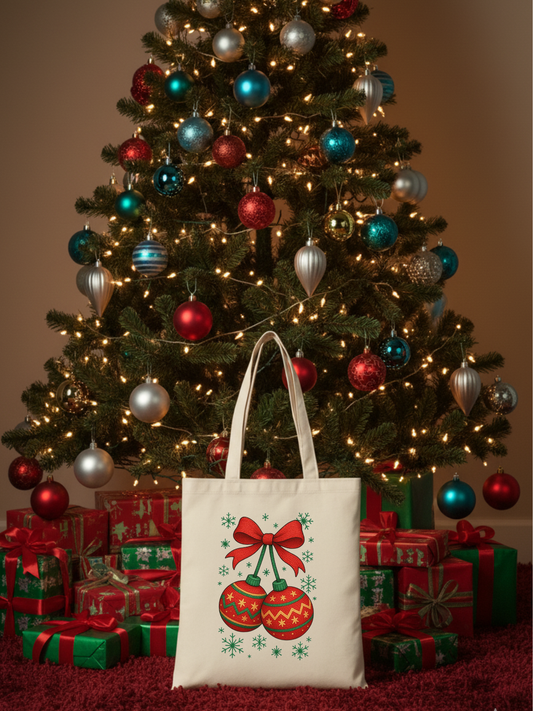 Noel süsleri baskılı yılbaşı temalı bez omuz çantası