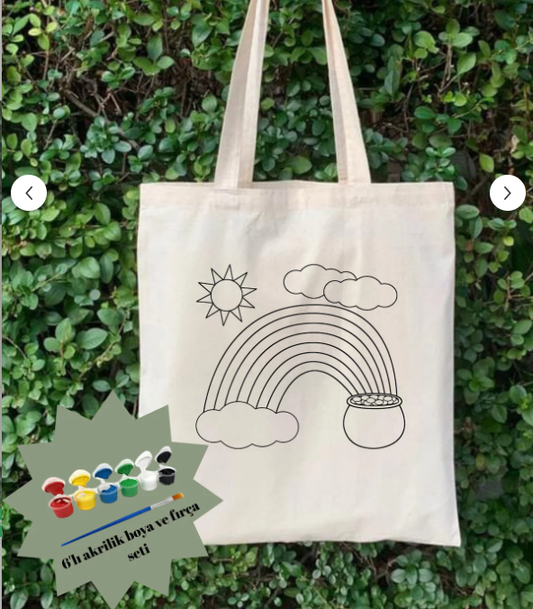 Boyama Seti Gökkusagi Boyama Çantasi krem kanvas çanta %100 pamuk 35x40 cm tote bag