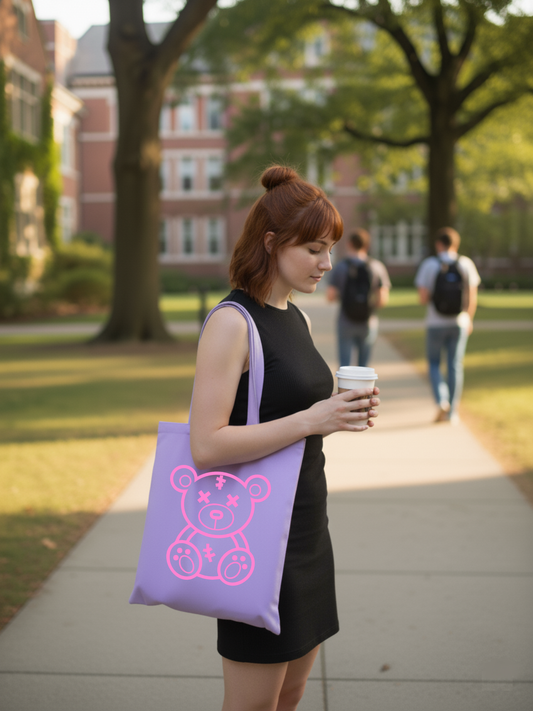 Teddy Bear Lila Kanvas Bez Çanta – 35x40 cm