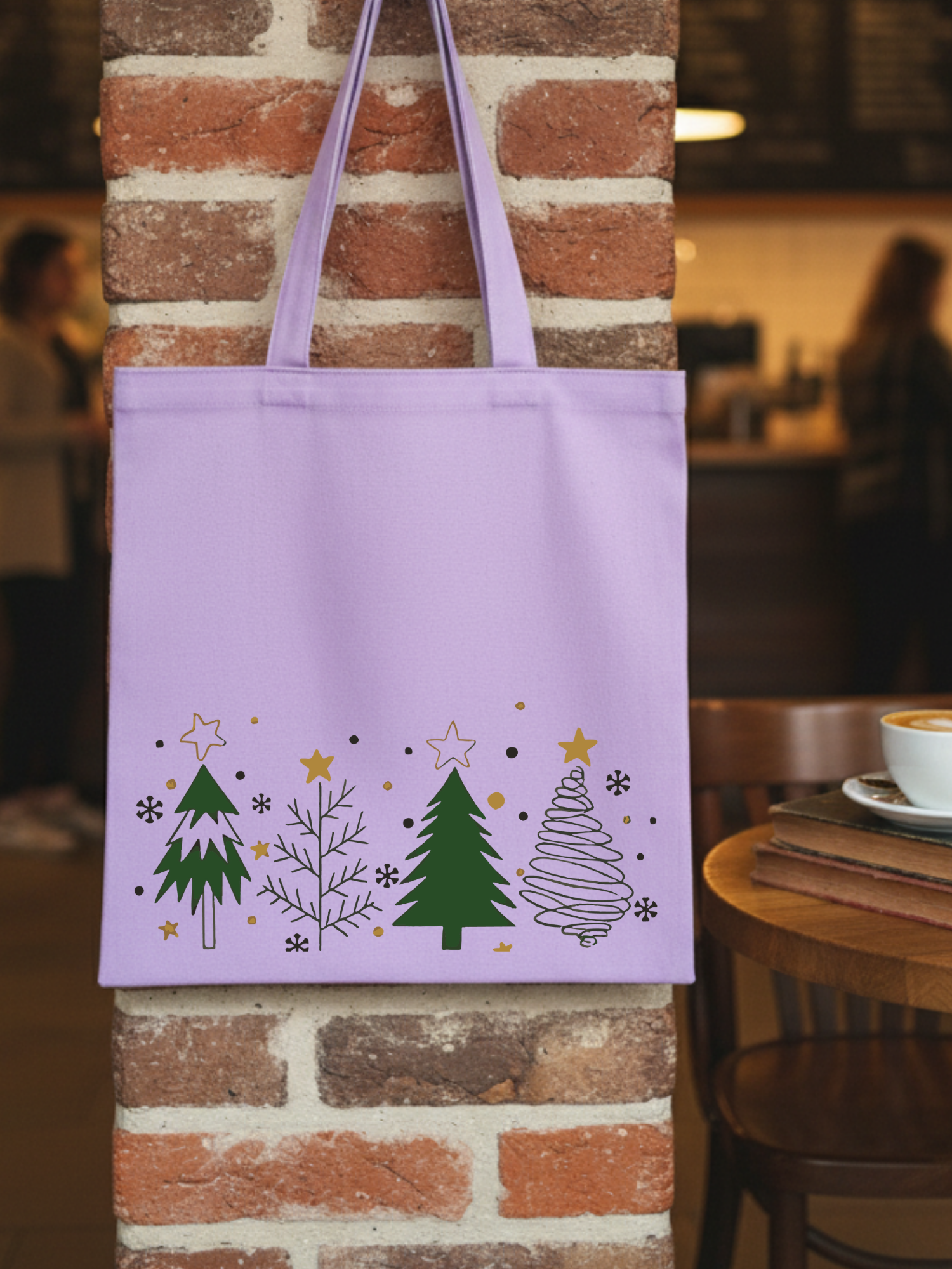 Christmas Yeni Yıl Tasarım Lila Kanvas Bez Çanta – 35x40 cm