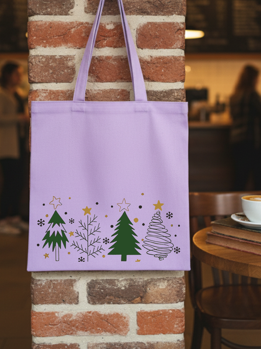 Christmas Yeni Yıl Tasarım Lila Kanvas Bez Çanta – 35x40 cm