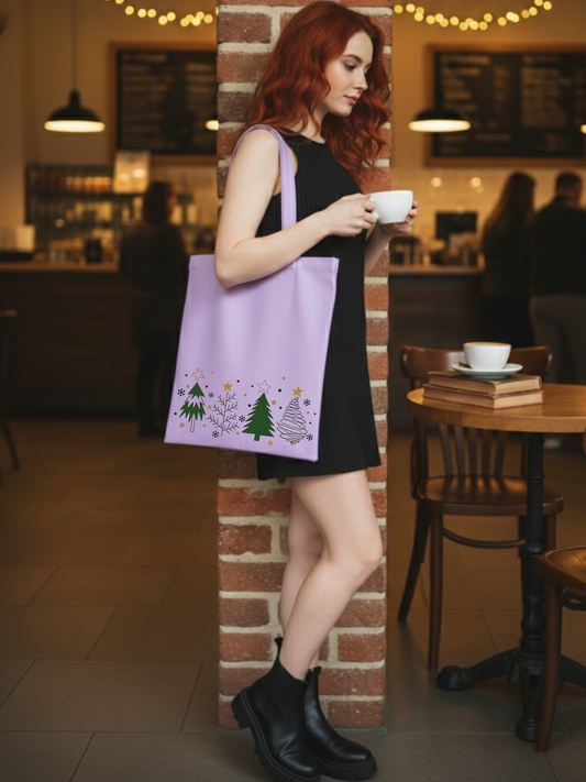 Christmas Yeni Yıl Tasarım Lila Kanvas Bez Çanta – 35x40 cm