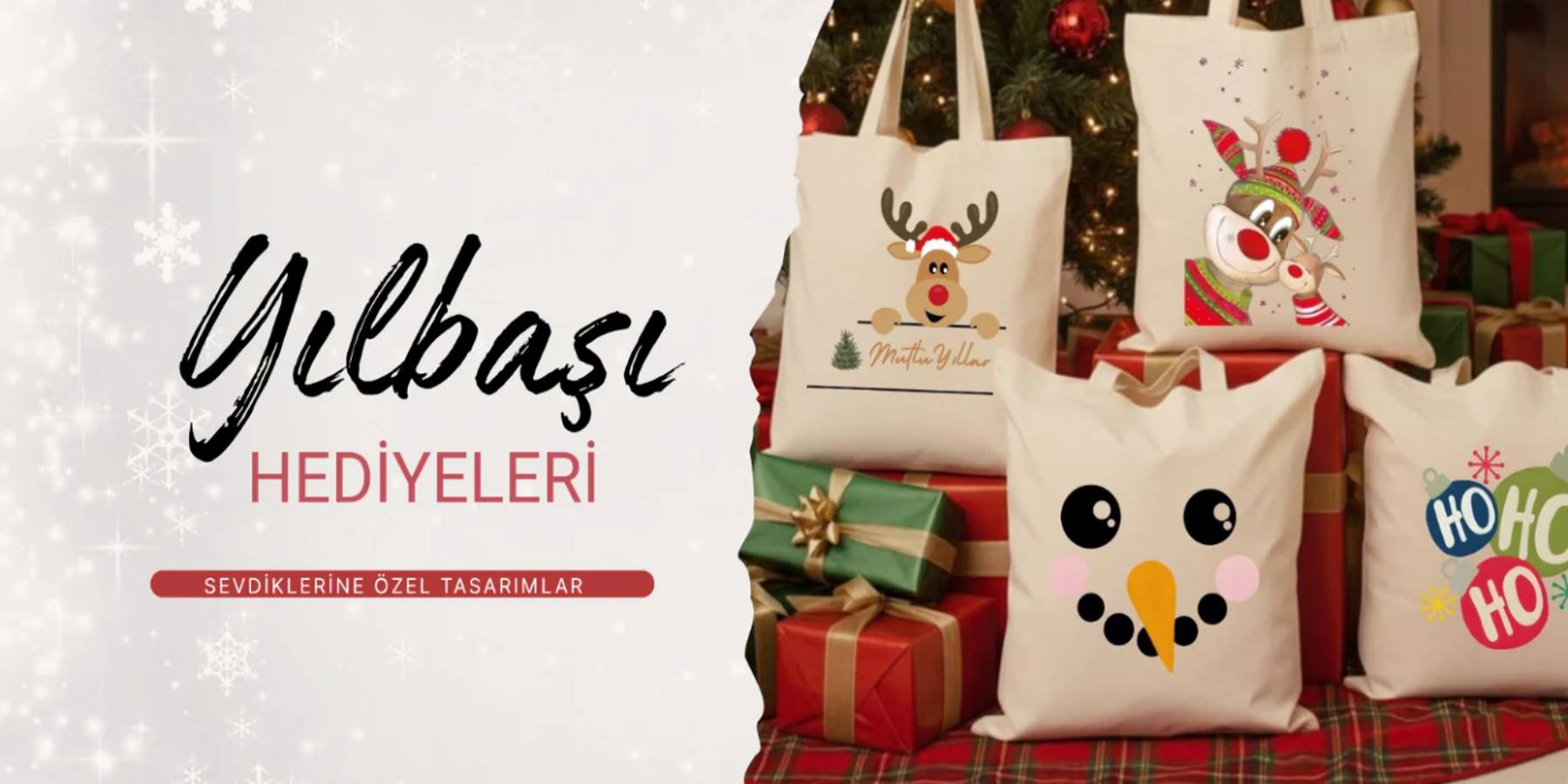Yılbaşı temalı bez çantalar ve hediye seçenekleri – Cemira tasarım çanta koleksiyonu.