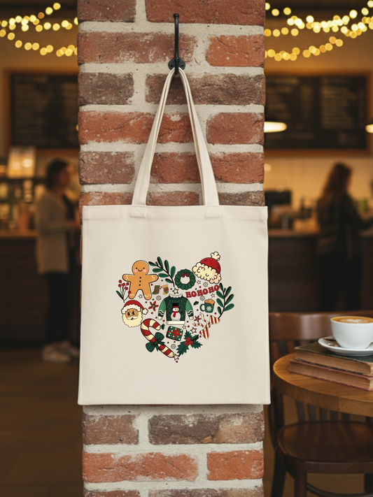 Yılbaşı Kalpli Noel Temalı Ham Bez Çanta tasarımlı ham bez çanta minimalist pinterest modeli